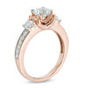 Thumbnail Image 1 of Lab-Created White Sapphire Three Stone Collar Engagement Ring in Sterling Silver with 14K Rose Gold Plate