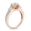 Thumbnail Image 2 of Lab-Created White Sapphire Three Stone Collar Engagement Ring in Sterling Silver with 14K Rose Gold Plate