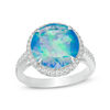 Thumbnail Image 1 of 12.0mm Lab-Created Blue Opal and White Sapphire Frame Ring in Sterling Silver