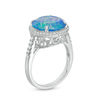 Thumbnail Image 1 of 12.0mm Lab-Created Blue Opal and White Sapphire Frame Ring in Sterling Silver