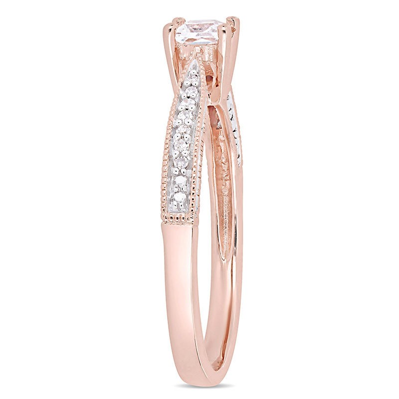 Princess-Cut Lab-Created White Sapphire and 1/20 CT. T.W. Diamond Promise Ring in Sterling Silver with Rose Rhodium