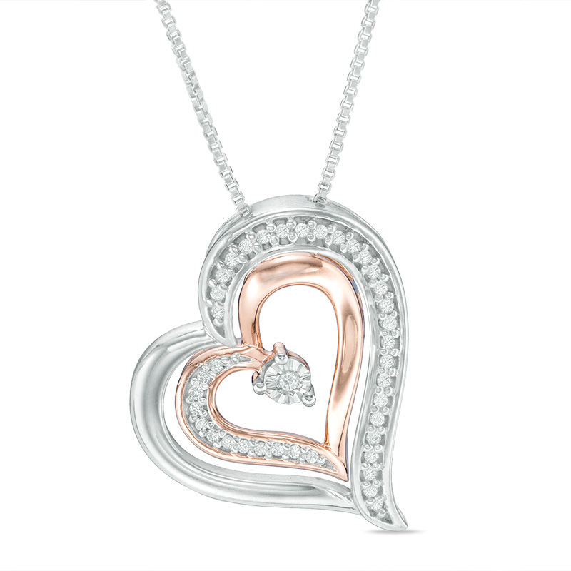 Main Image 1 of Convertibilities 1/10 CT. T.W. Diamond Heart Three-in-One Pendant in Sterling Silver and 10K Rose Gold