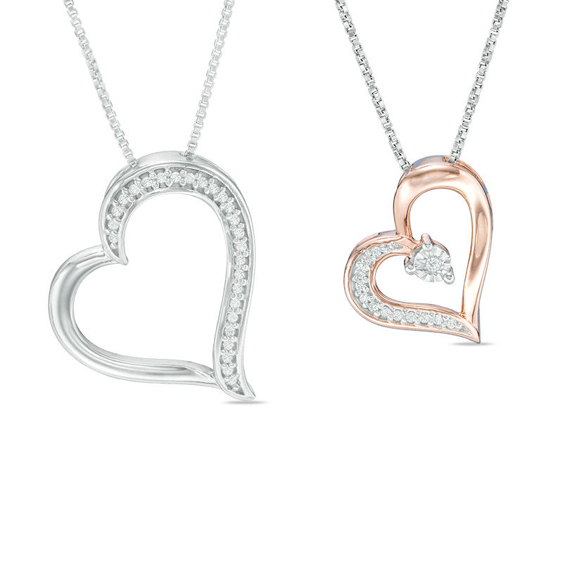 Main Image 2 of Convertibilities 1/10 CT. T.W. Diamond Heart Three-in-One Pendant in Sterling Silver and 10K Rose Gold