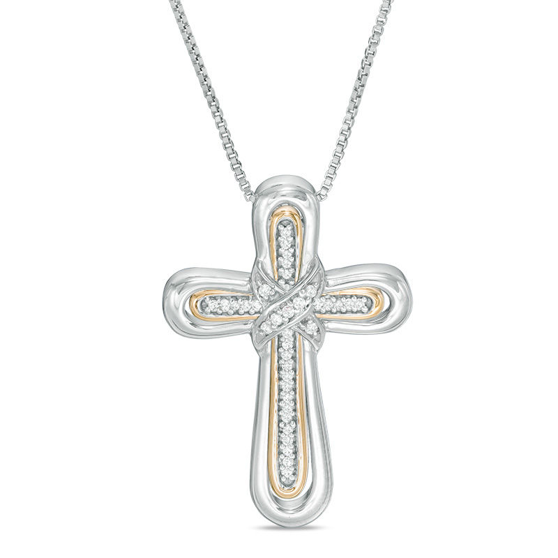 Main Image 1 of Convertibilities 1/15 CT. T.W. Diamond "X" Cross Three-in-One Pendant in Sterling Silver with 10K Gold Plate