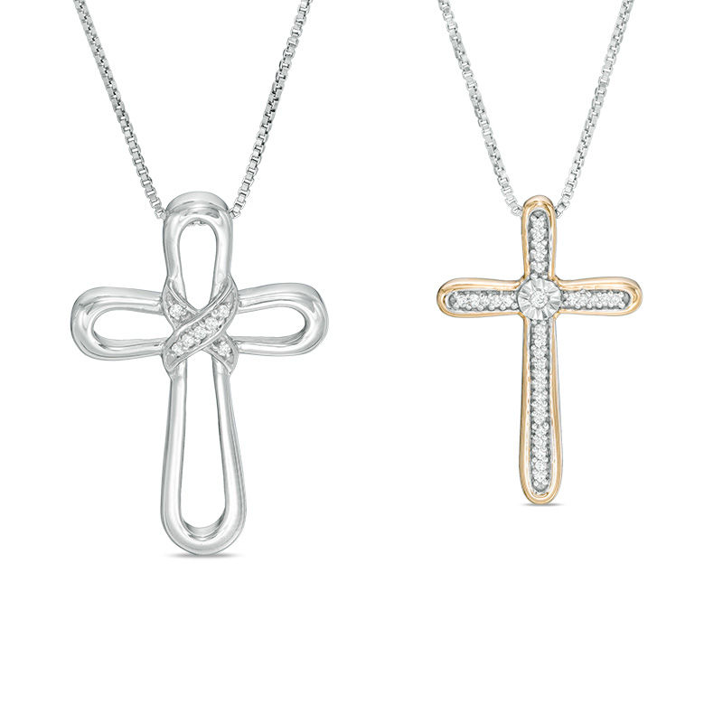 Main Image 2 of Convertibilities 1/15 CT. T.W. Diamond "X" Cross Three-in-One Pendant in Sterling Silver with 10K Gold Plate