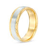 Thumbnail Image 1 of Men's 7.0mm Comfort-Fit Diamond-Cut Edge Satin Center Wedding Band in 10K Two-Tone Gold - Size 10