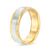 Thumbnail Image 2 of 7.0mm Comfort-Fit Diamond-Cut Edge Satin Center Wedding Band in 10K Two-Tone Gold - Size 10