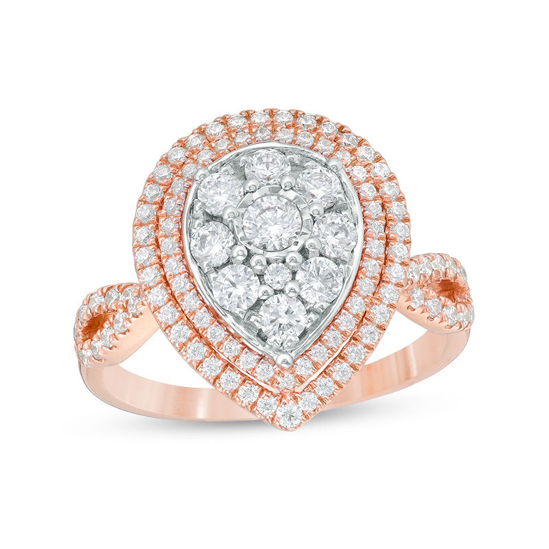 Main Image 1 of 1 CT. T.W. Composite Diamond Triple Teardrop-Shaped Frame Engagement Ring in 10K Two-Tone Gold