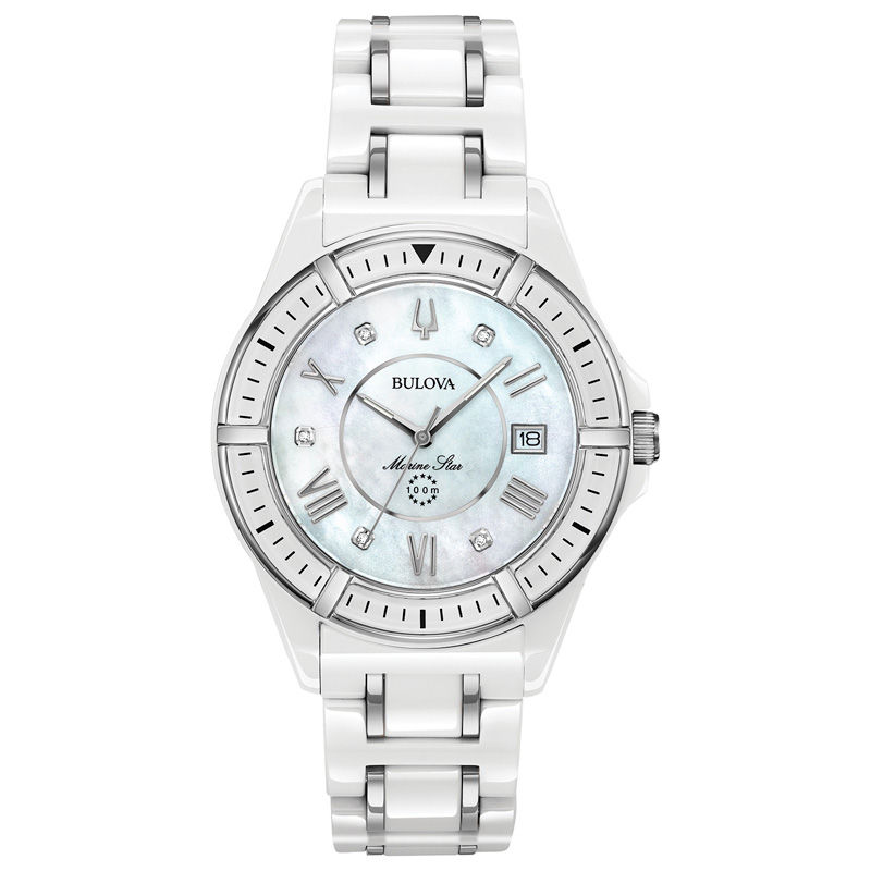 Ladies Bulova Marine Star Diamond Accent Ceramic Watch with
