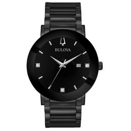 Men's Bulova Modern Diamond Accent Black IP Watch with Black Dial (Model: 98D144)