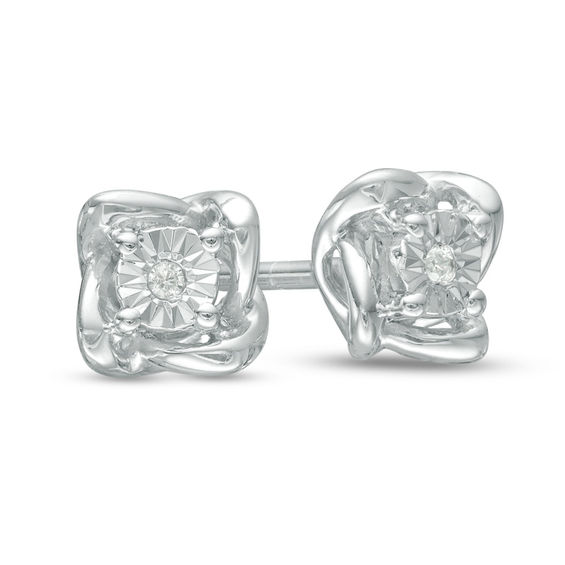 Diamond Accent Solitaire Twist Frame Stud Earrings In Sterling Diamond Accent Solitaire Twist Frame Stud Earrings In Sterling Silver