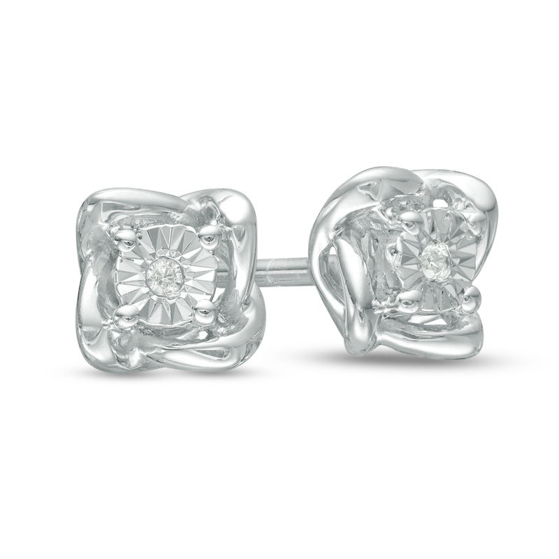 Main Image 1 of Diamond Accent Solitaire Twist Frame Stud Earrings in Sterling Silver