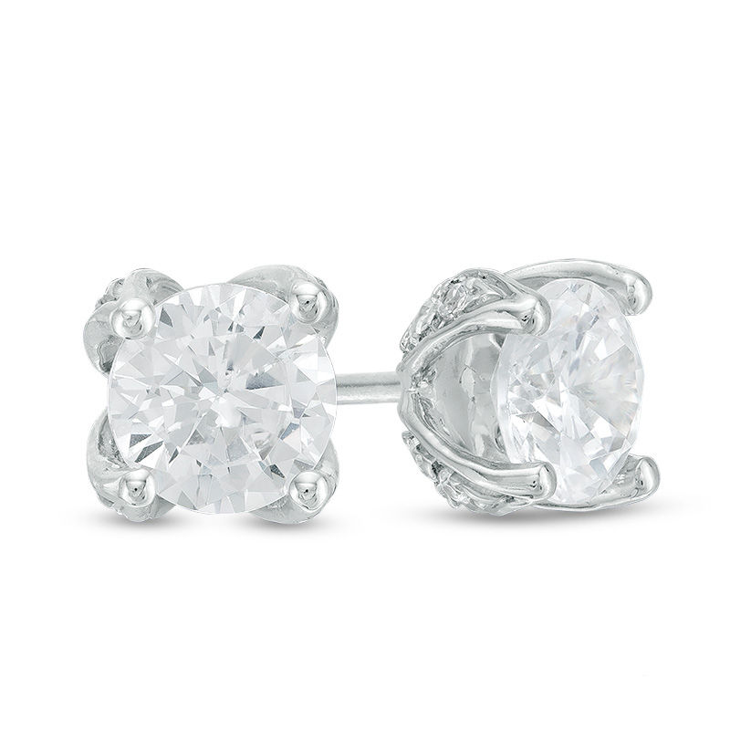 Love's Destiny by Zales 1 CT. T.W. Certified Diamond Solitaire Stud Earrings in 14K White Gold (I/I2)