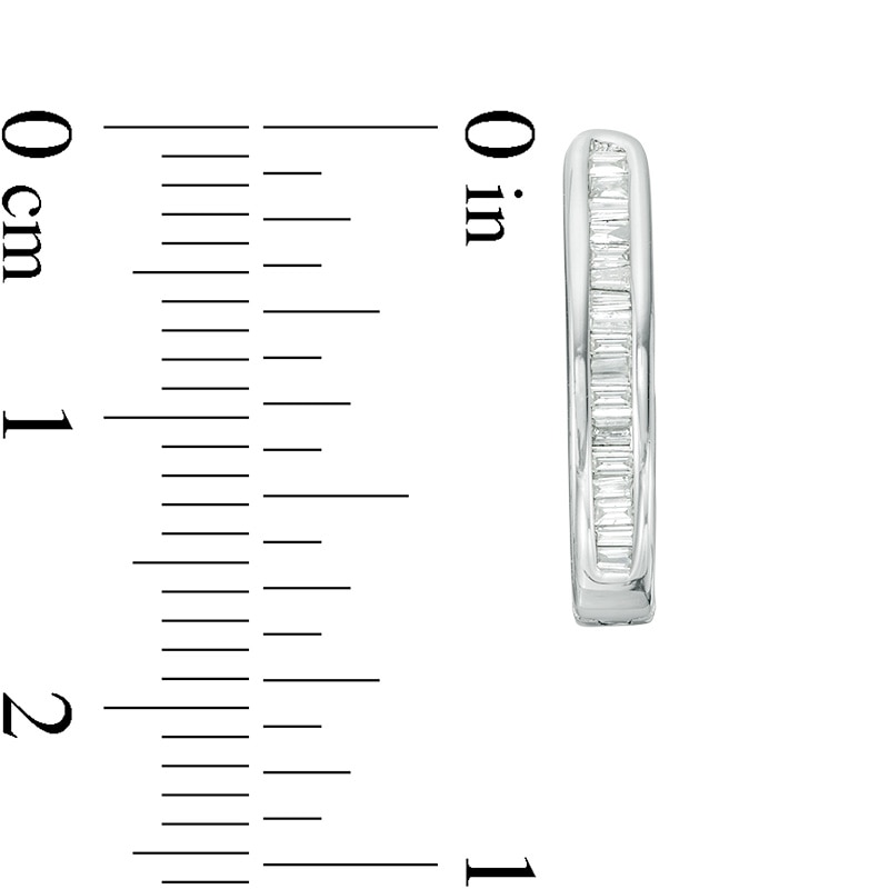 Main Image 2 of 1/4 CT. T.W. Baguette Diamond Hoop Earrings in 10K White Gold