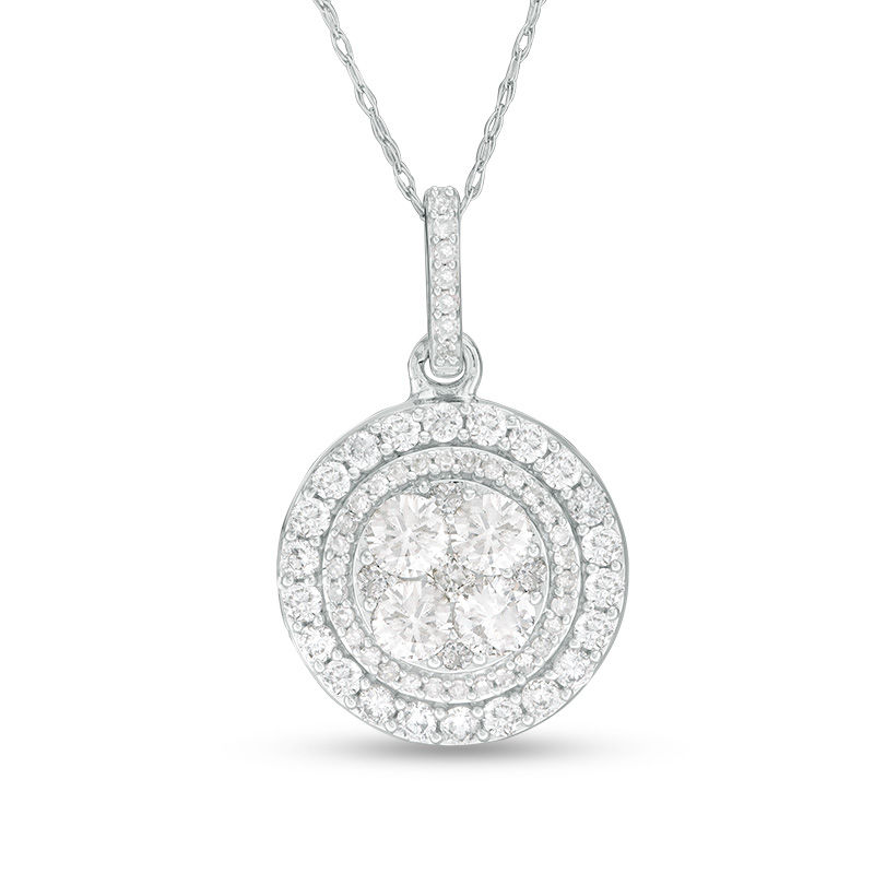 1 CT. T.W. Quad Diamond Double Circle Frame Pendant in 10K White Gold