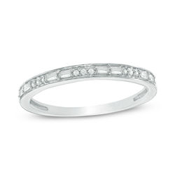 1/8 CT. T.W. Baguette and Round Diamond Alternating Diamond Anniversary Band in 10K White Gold