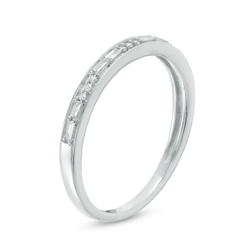 Main Image 2 of 1/8 CT. T.W. Baguette and Round Diamond Alternating Diamond Anniversary Band in 10K White Gold