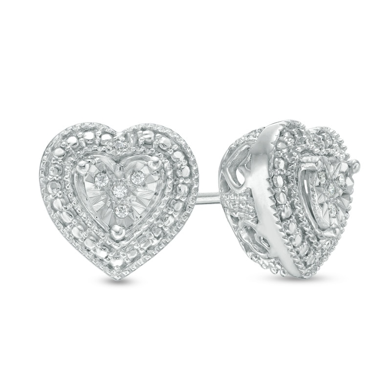 Main Image 1 of Diamond Accent Heart Frame Stud Earrings in Sterling Silver