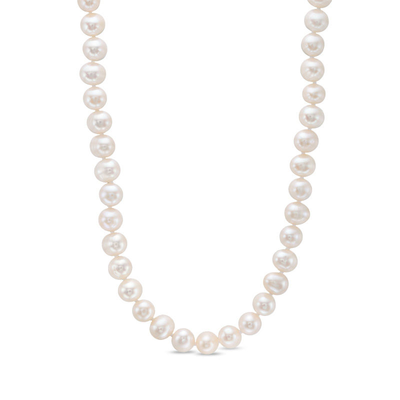 Main Image 1 of 7.5-8.0mm Freshwater Cultured Pearl Strand Necklace with Sterling Silver Filigree Clasp-24"