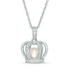 Thumbnail Image 1 of 6.5-7.0mm Freshwater Cultured Pearl and Lab-Created White Sapphire Crown Cage Pendant in Sterling SiIver