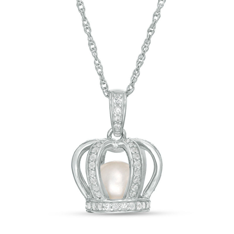 Main Image 1 of 6.5-7.0mm Freshwater Cultured Pearl and Lab-Created White Sapphire Crown Cage Pendant in Sterling SiIver