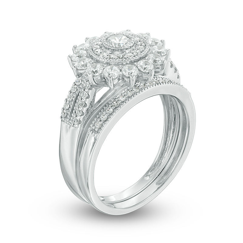 Main Image 2 of 1 CT. T.W. Diamond Double Frame Vintage-Style Bridal Set in 14K White Gold