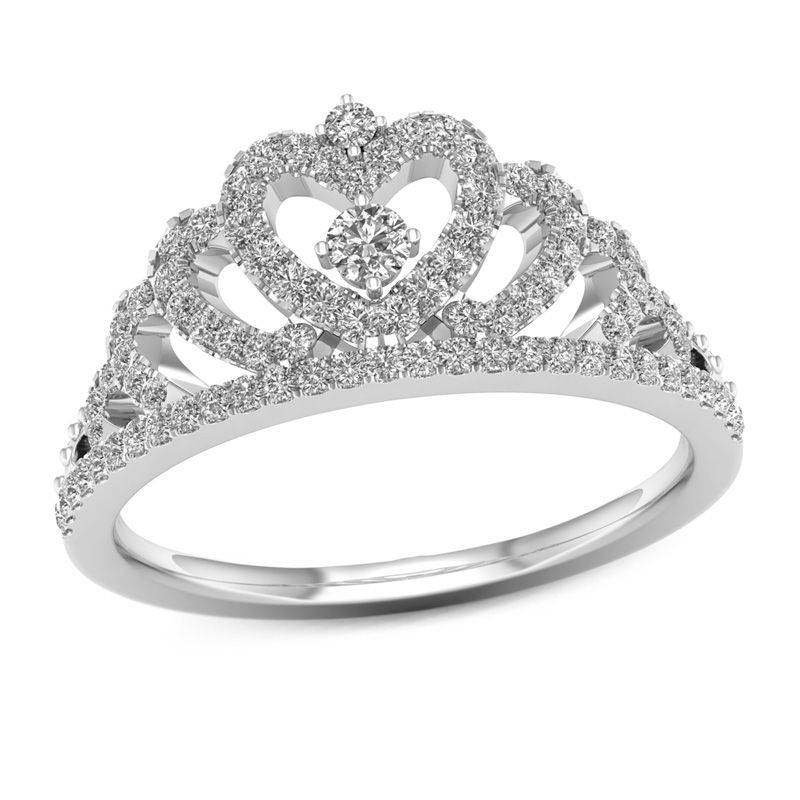 1/3 CT. T.W. Diamond Heart Crown Ring in 10K White Gold