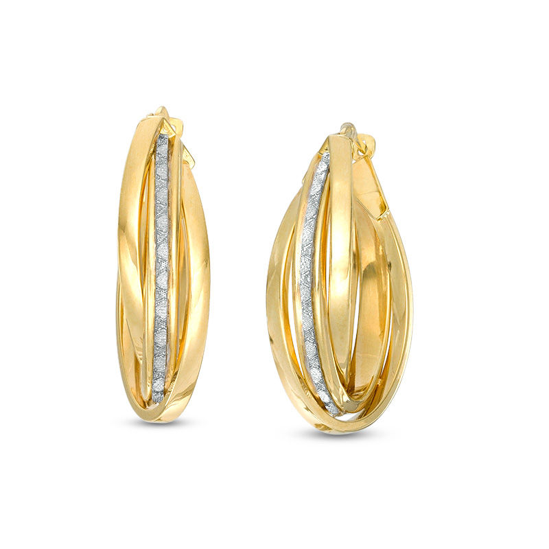 Layered Glitter Hoop Earrings in 10K Gold