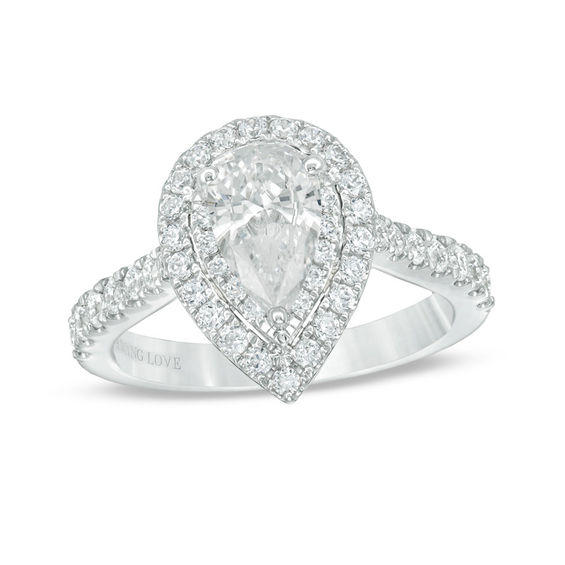 Vera Wang Love Collection 1 3/4 Ct. T.w. Certified Pear Shaped Diamond Frame Engagement Ring In 14k White Gold (i/si2)