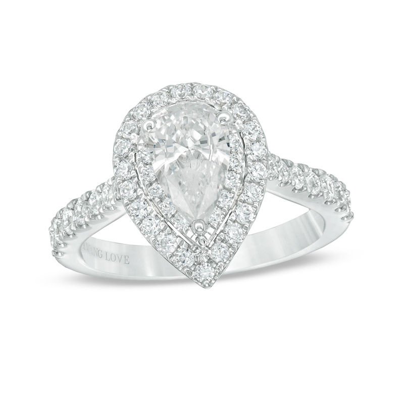 Vera Wang Love Collection 1-3/4 CT. T.W. Certified Pear-Shaped Diamond Frame Engagement Ring in 14K White Gold (I/SI2)