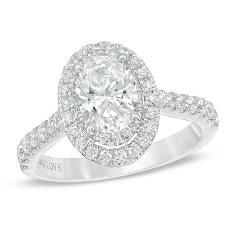 Vera Wang Love Collection 1-5/8 CT. T.W. Certified Oval Diamond Frame Engagement Ring in 14K White Gold (I/SI2)