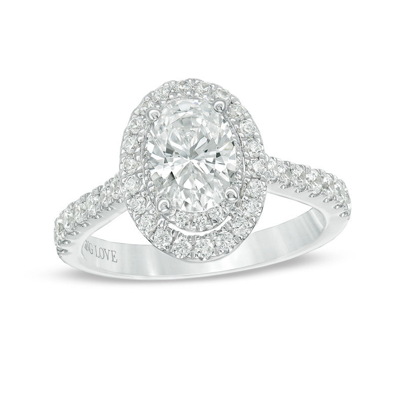 Vera Wang Love Collection 1-5/8 CT. T.W. Certified Oval Diamond Frame Engagement Ring in Platinum (I/SI2)