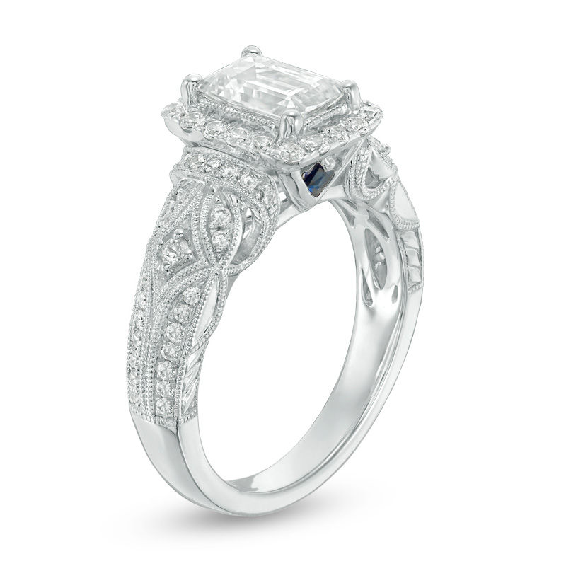 Vera Wang Love Collection 1-1/2 CT. T.W. Emerald-Cut Diamond Frame Vintage-Style Engagement Ring in 14K White Gold