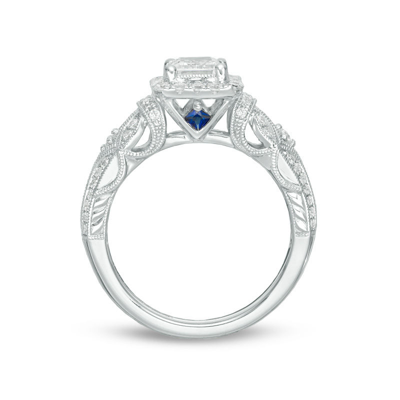 Vera Wang Love Collection 1-1/2 CT. T.W. Emerald-Cut Diamond Frame Vintage-Style Engagement Ring in 14K White Gold