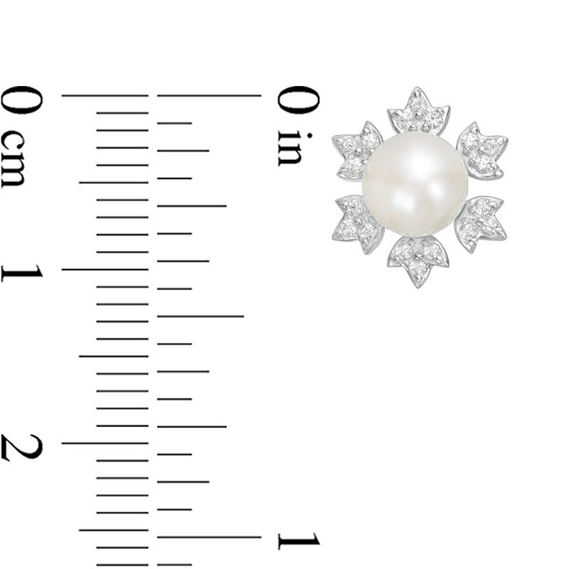 Main Image 2 of 6.0-6.5mm Freshwater Cultured Pearl and Lab-Created White Sapphire Snowflake Stud Earrings in Sterling Silver