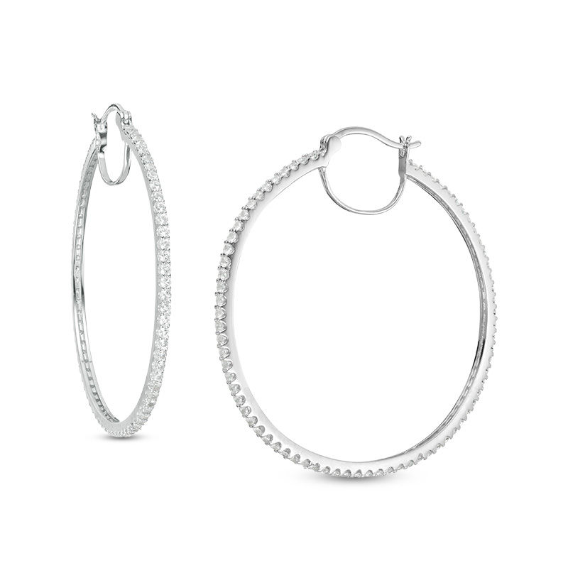 50.0mm Lab-Created White Sapphire Hoop Earrings in Sterling Silver