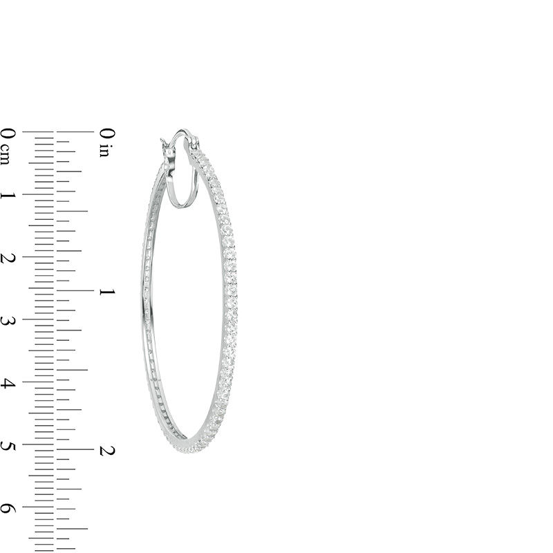 Main Image 2 of 50.0mm Lab-Created White Sapphire Hoop Earrings in Sterling Silver