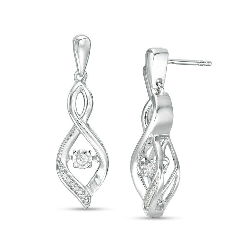 Main Image 1 of 0.085 CT. T.W. Diamond Flame Drop Earrings in Sterling Silver