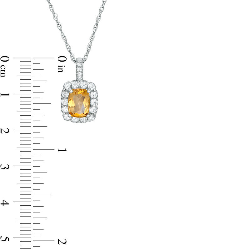 Cushion-Cut Citrine and Lab-Created White Sapphire Frame Pendant in Sterling Silver