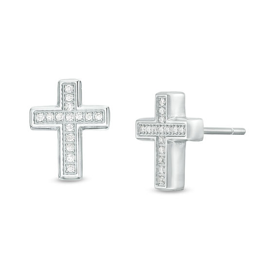 Men’s 1/20 CT. T.W. Diamond Cross Single Stud Earring in Stainless Steel Men’s 1/20 CT. T.W. Diamond Cross Single Stud Earring in Stainless Steel