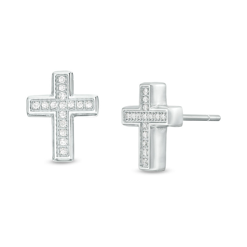 Men’s 1/20 CT. T.W. Diamond Cross Single Stud Earring in Stainless Steel