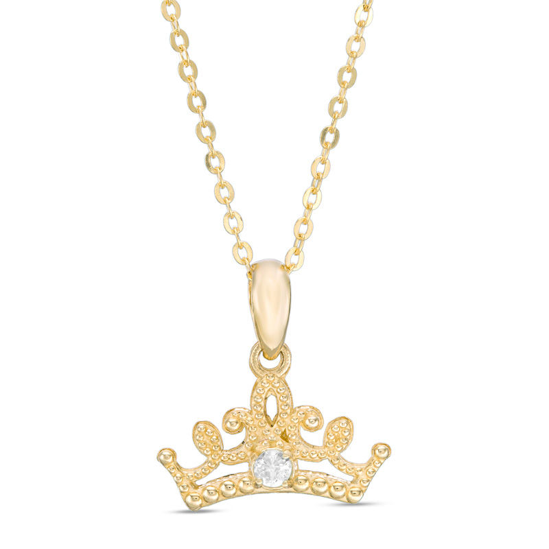 Child's Disney Twinkle Princess Diamond Accent Beaded Tiara Pendant in 14K Gold - 13"