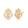 Thumbnail Image 0 of Child's Disney Twinkle Princess Pink Sapphire Beaded Heart with Tiara Stud Earrings in 14K Gold