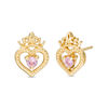 Thumbnail Image 1 of Child's Disney Twinkle Princess Pink Sapphire Beaded Heart with Tiara Stud Earrings in 14K Gold