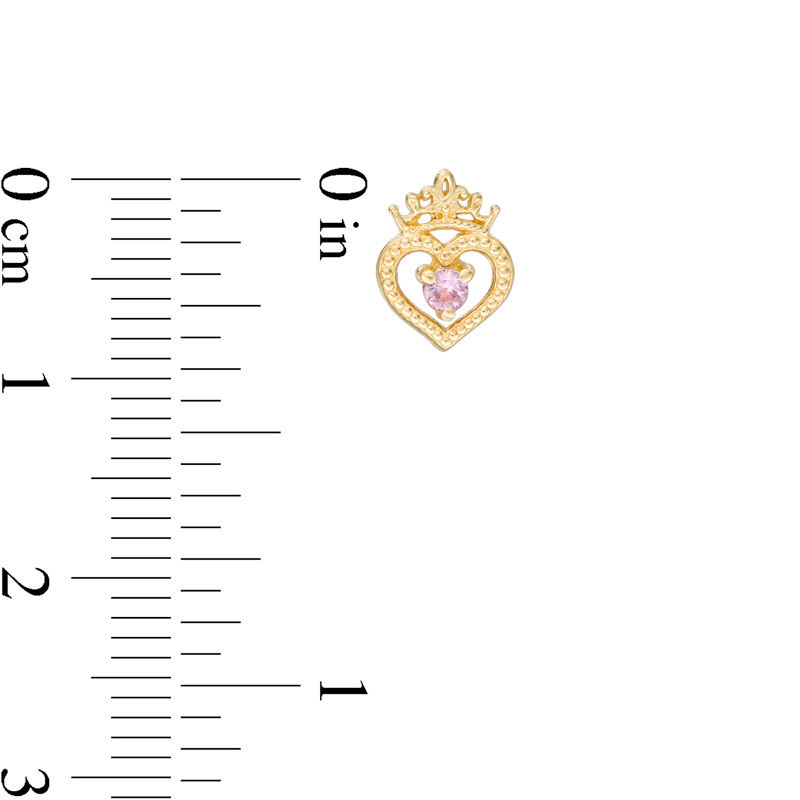 Main Image 2 of Child's Disney Twinkle Princess Pink Sapphire Beaded Heart with Tiara Stud Earrings in 14K Gold