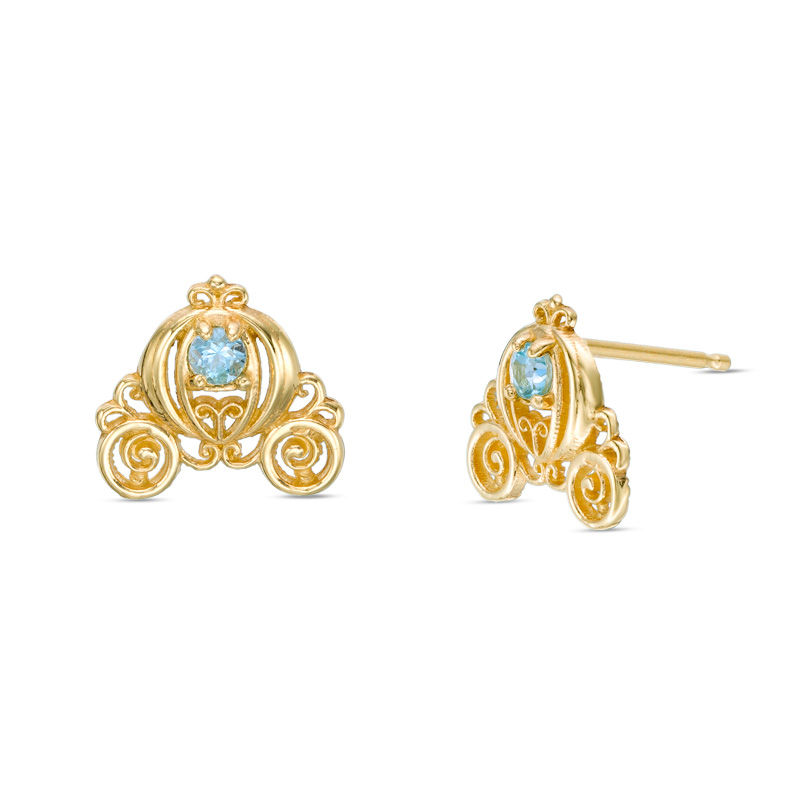 Child's Disney Twinkle Cinderella Blue Topaz Carriage Stud Earrings in 14K Gold