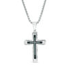 Thumbnail Image 0 of Men's 1/8 CT. T.W. Enhanced Blue Diamond Cross Pendant in Two-Tone Stainless Steel - 24"