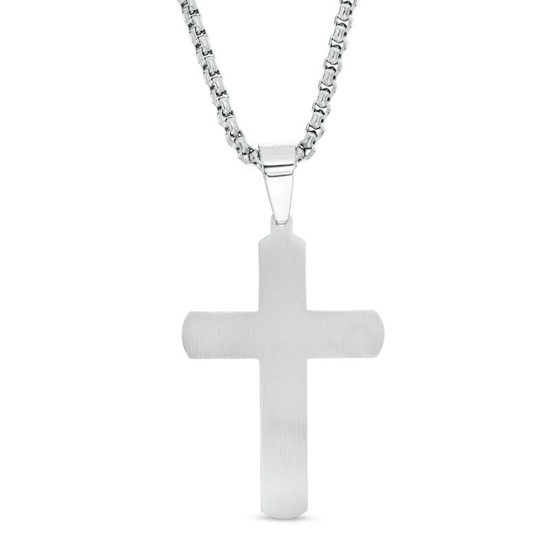 Men's 1/8 CT. T.W. Enhanced Blue Diamond Cross Pendant in Two-Tone Stainless Steel - 24"