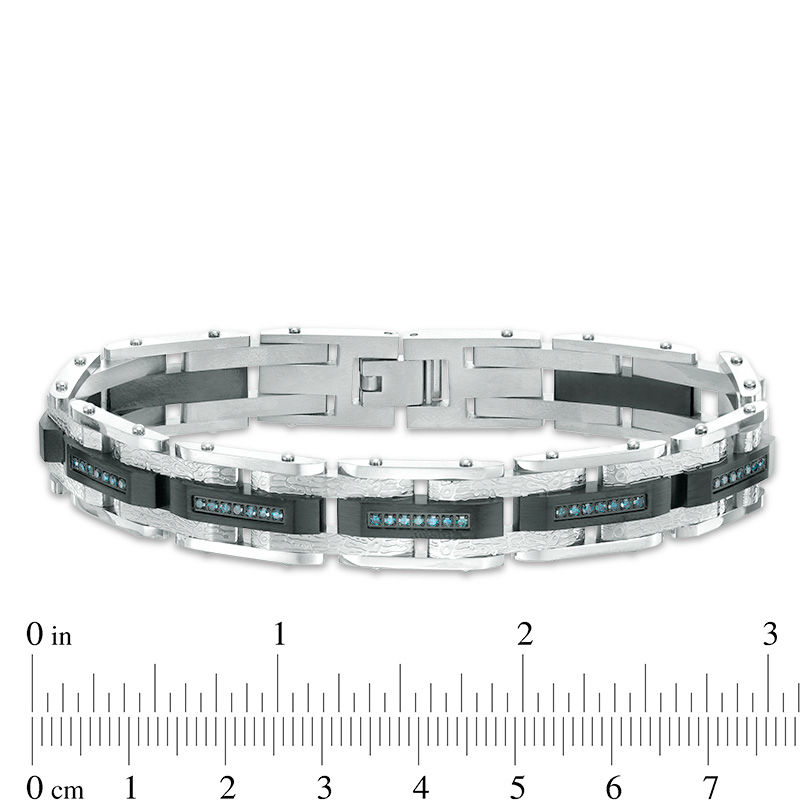 Men’s 1/2 CT. T.W. Enhanced Blue Diamond Triple Row Bracelet in Stainless Steel and Black IP - 8.5"