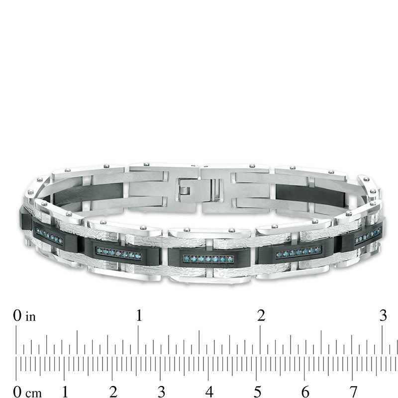 Main Image 3 of Men’s 1/2 CT. T.W. Enhanced Blue Diamond Triple Row Bracelet in Stainless Steel and Black IP - 8.5"